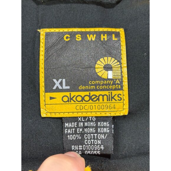 Akademiks Shirt Black Mens XL Long-Sleeve Button-Up Yellow Trim & Patches - Picture 2 of 9